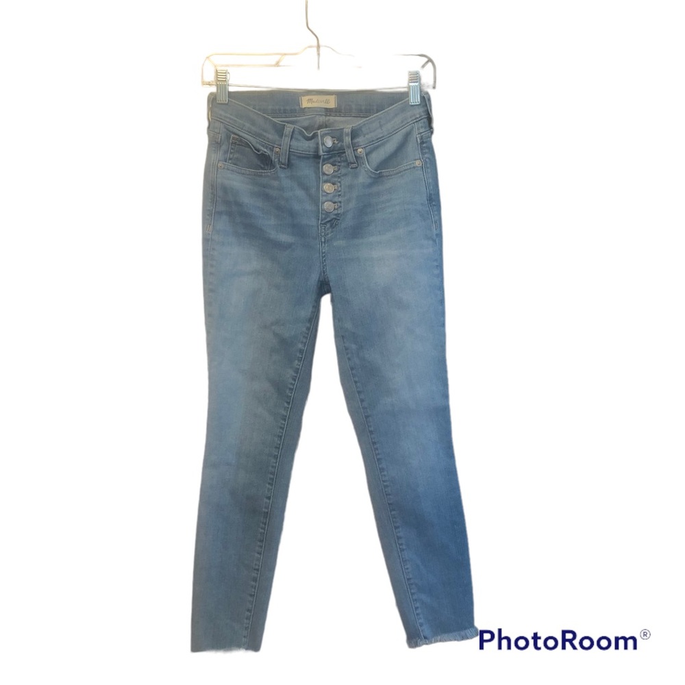 MADEWELL 9” High-Rise Skinny Crop Jean, Button Front Edition w/ Fringed …